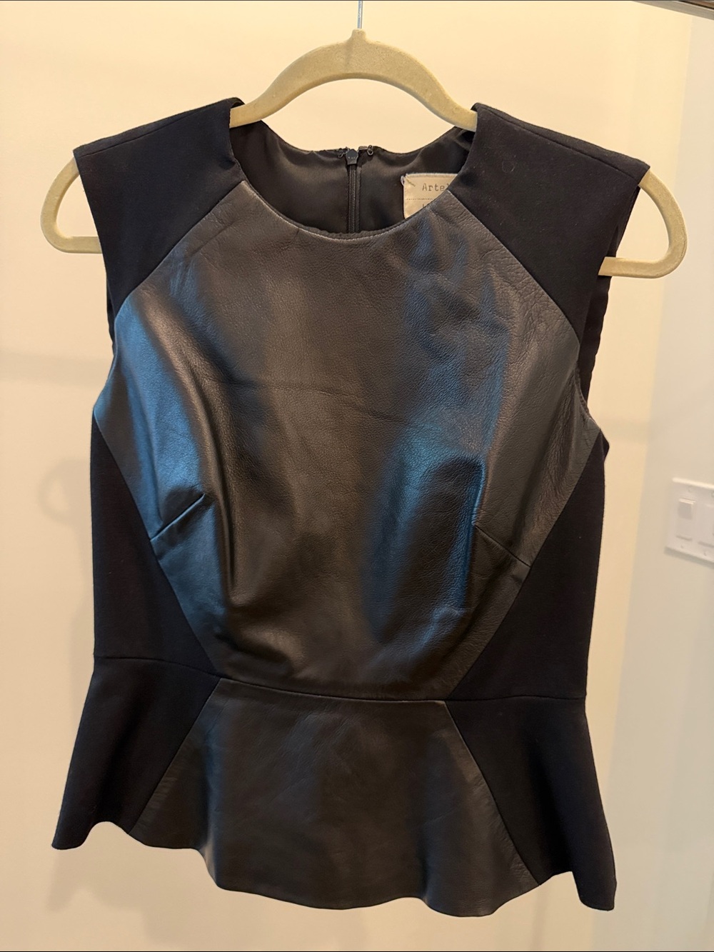Sleeveless Black Faux Leather Peplum Top